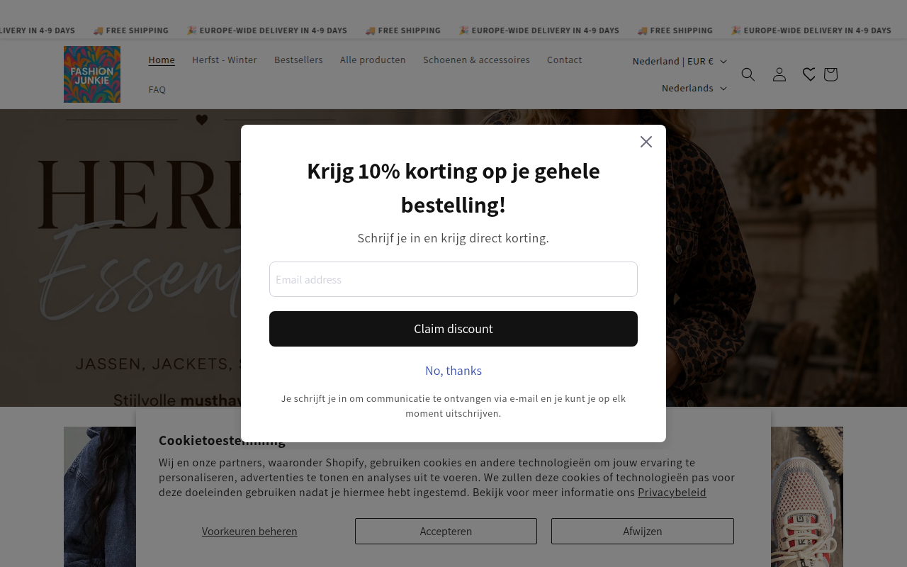 Screenshot van fashionjunkie.eu