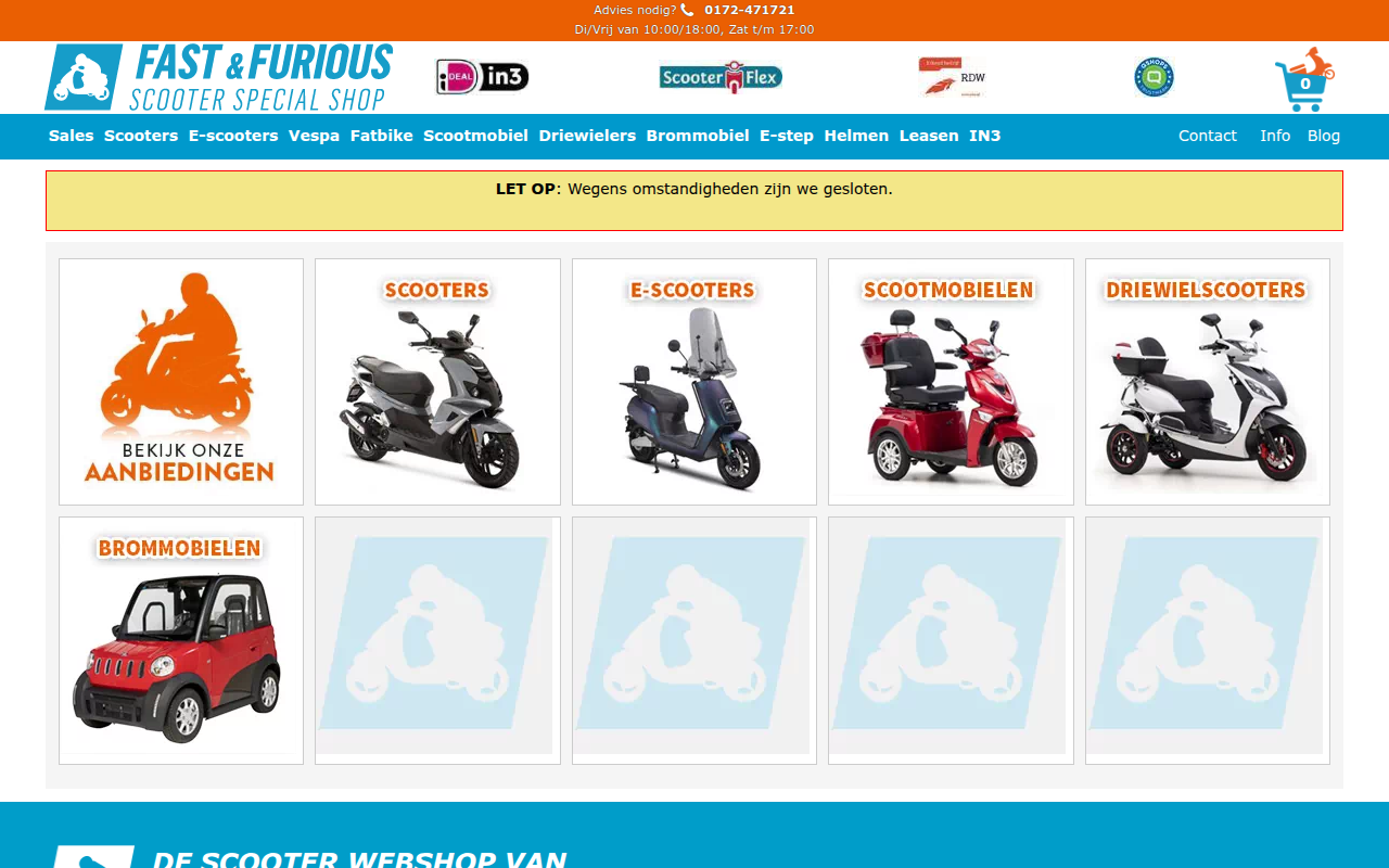 Screenshot van www.fastfuriousscooters.nl