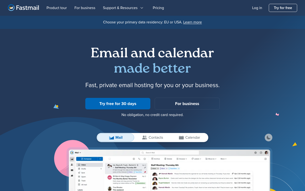 Screenshot van fastmail.com