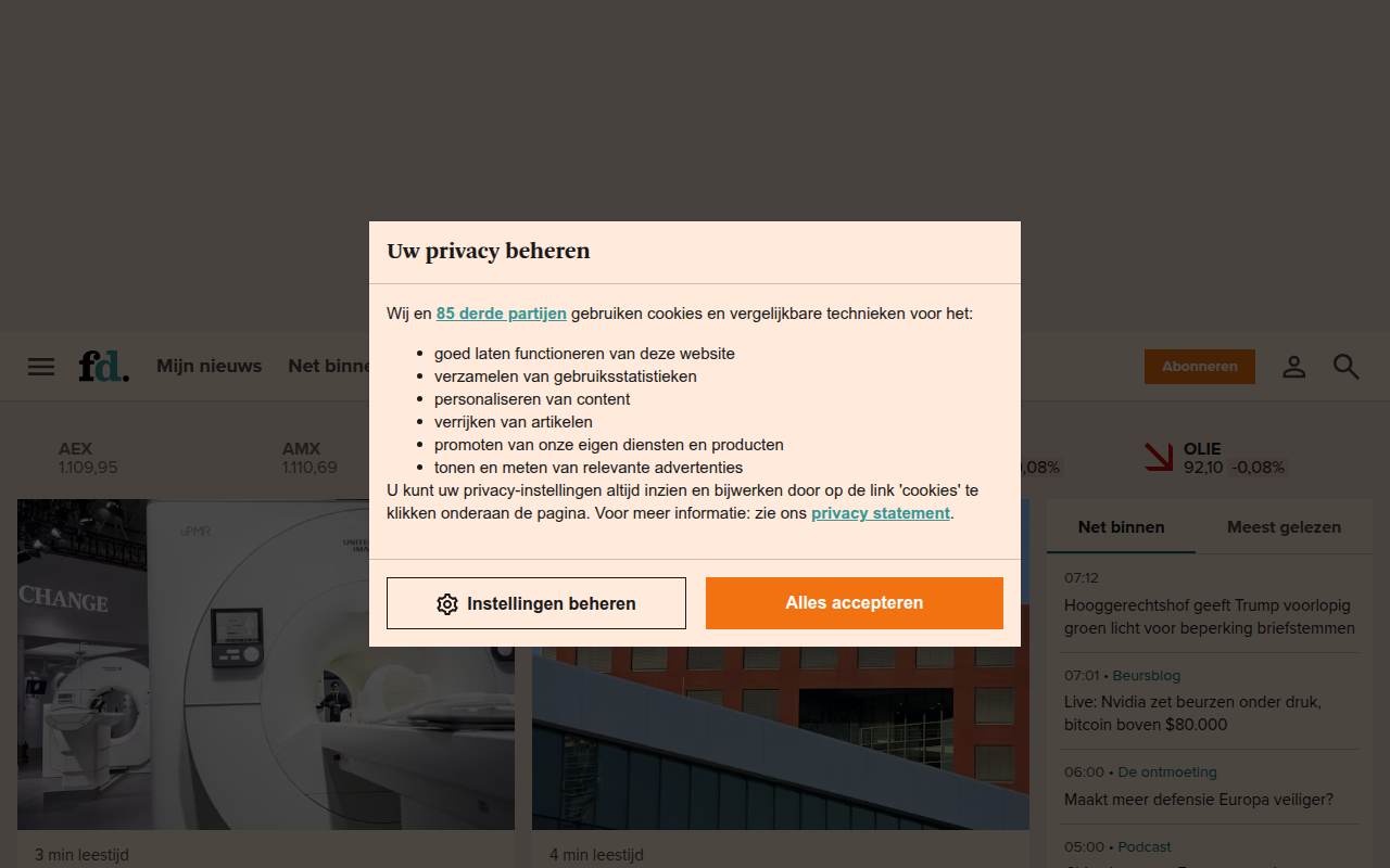 Screenshot van fd.nl