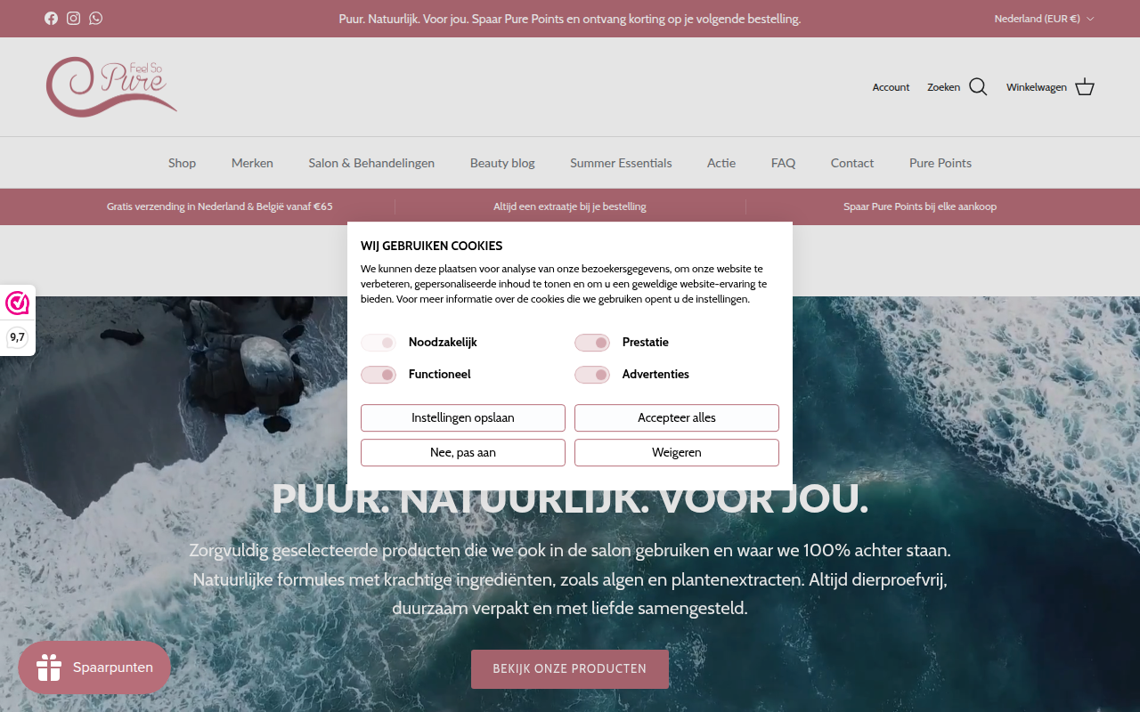 Screenshot van feelsopure.nl