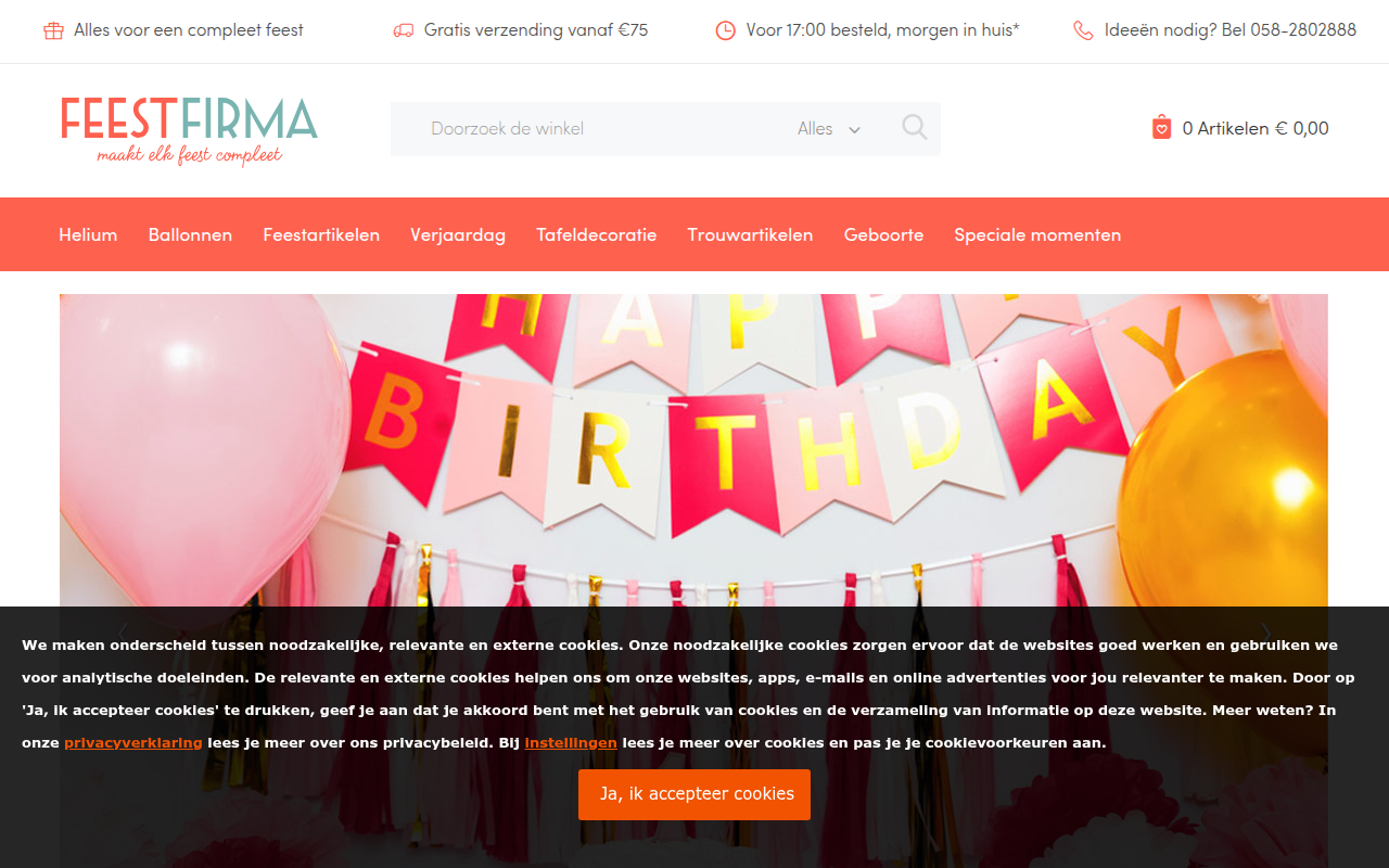 Screenshot van feestfirma.nl