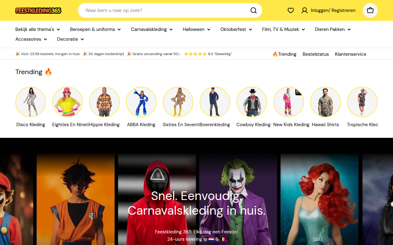 Screenshot van feestkleding365.nl