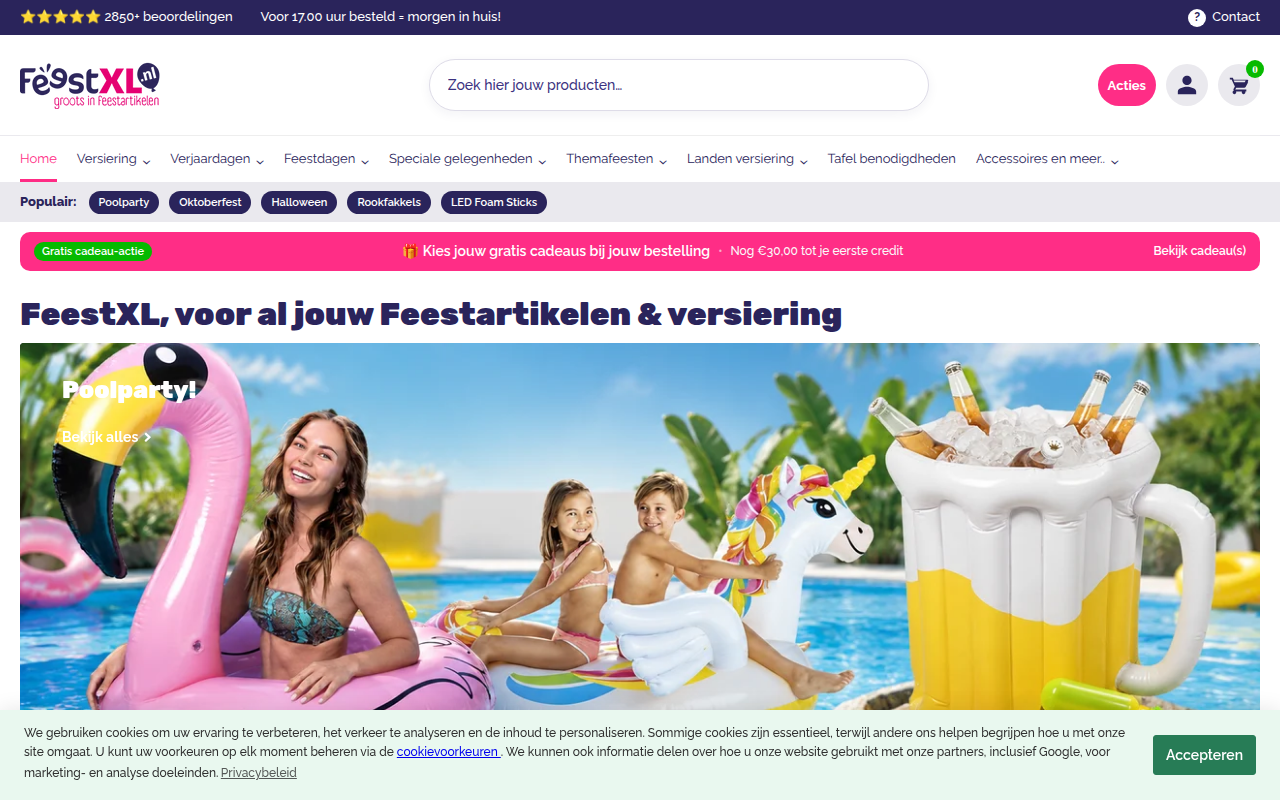Screenshot van feestxl.nl