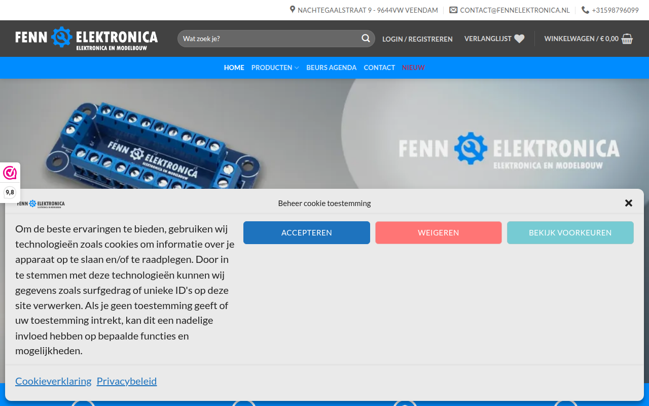 Screenshot van fennelektronica.nl