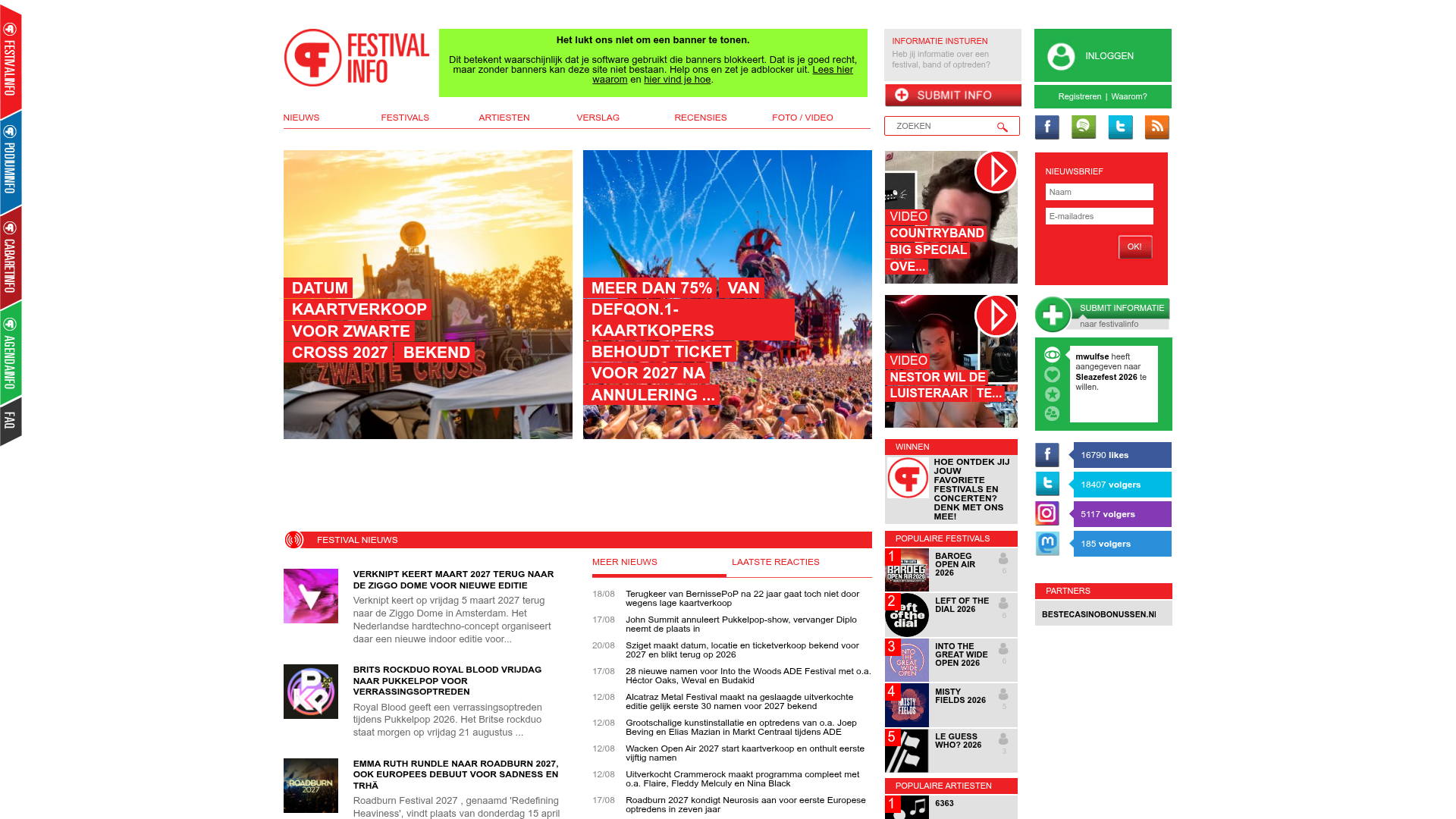 Screenshot van festivalinfo.nl