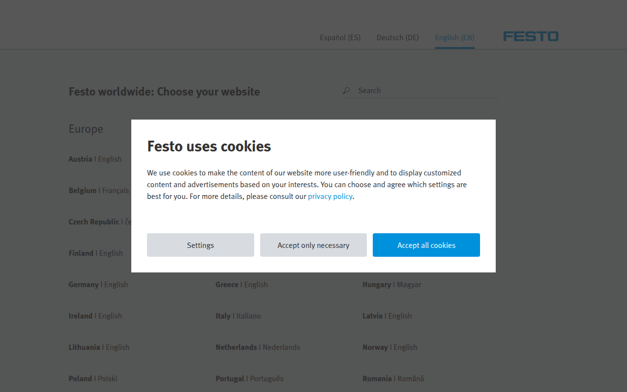 Screenshot van festo.com