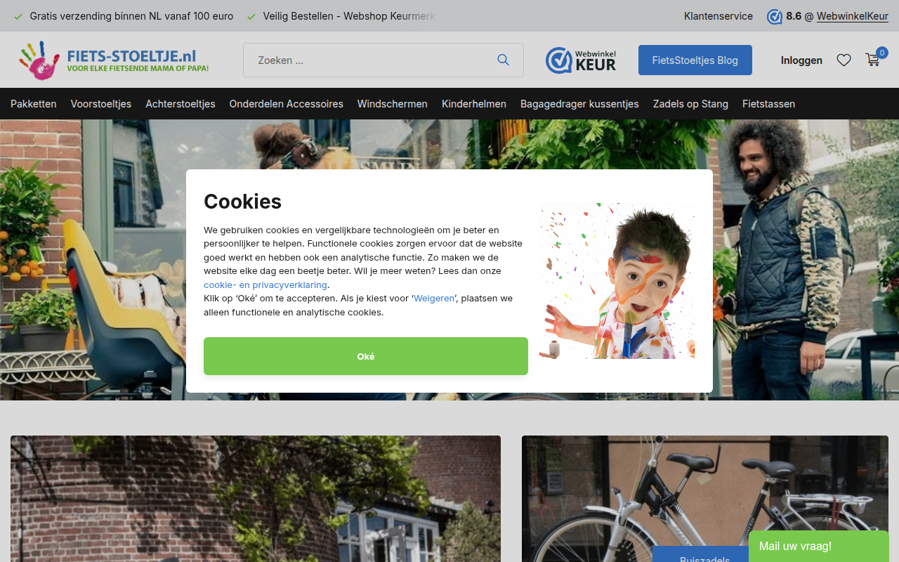 Screenshot van fiets-stoeltje.nl