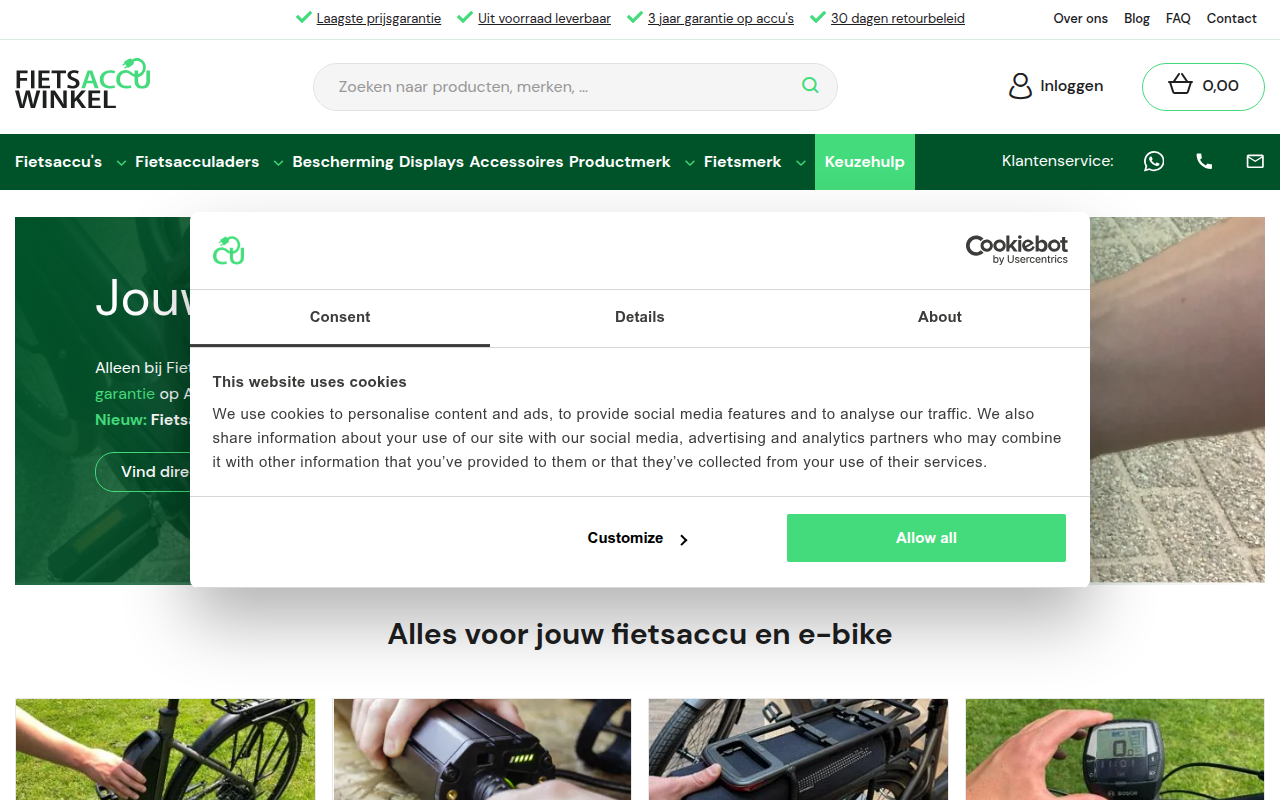 Screenshot van fietsaccuwinkel.nl