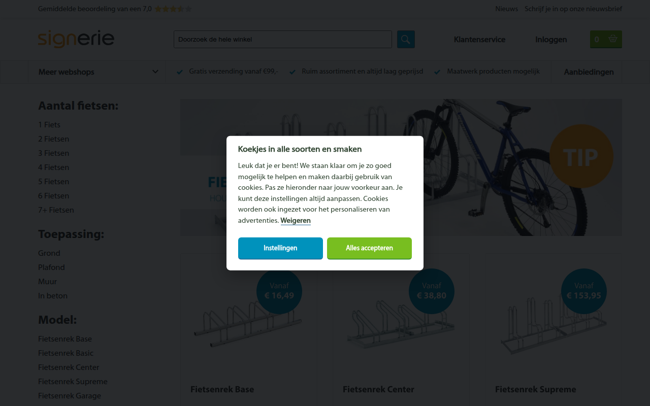 Screenshot van fietsenrekkenhandel.nl