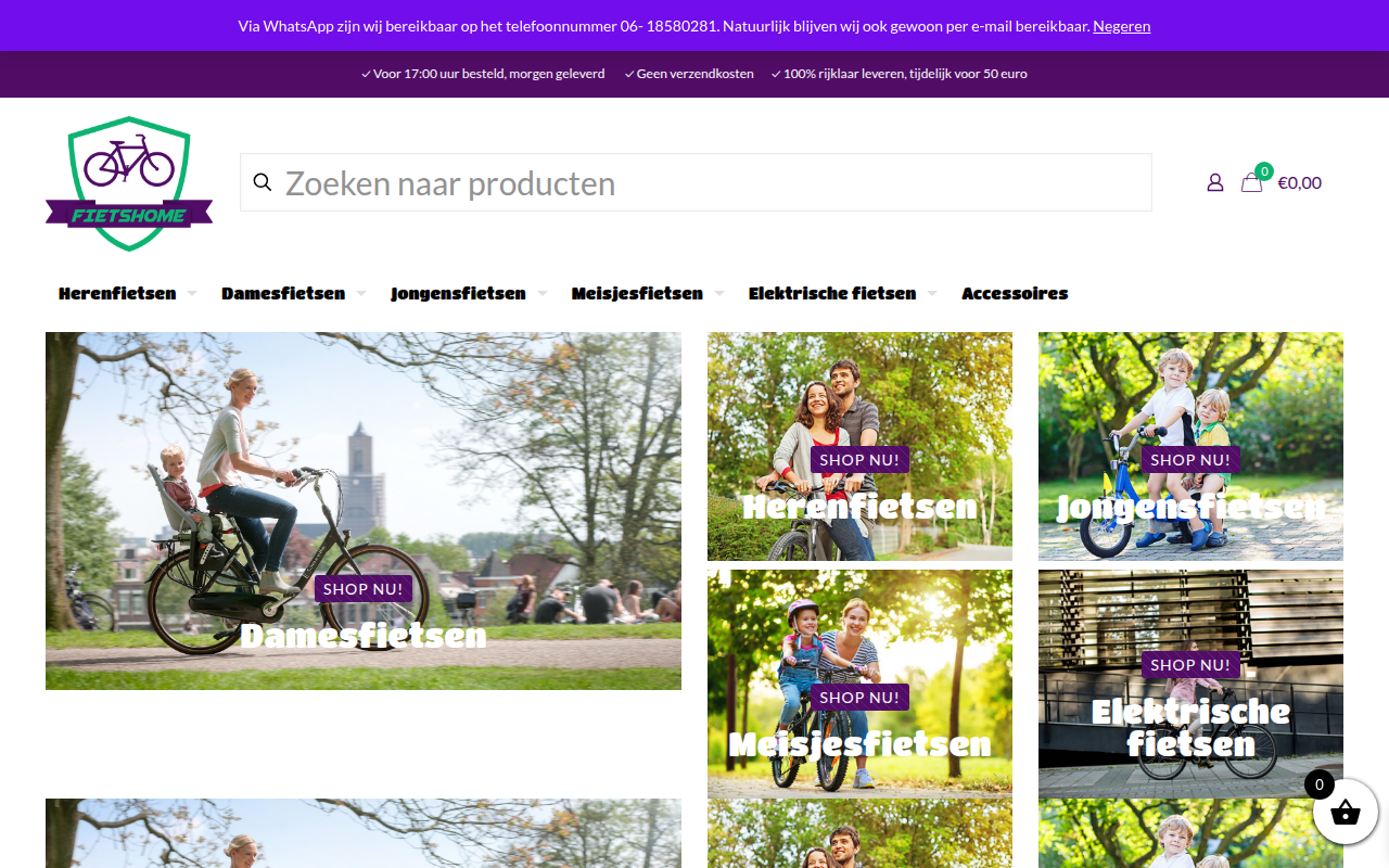 Screenshot van fietshome.nl