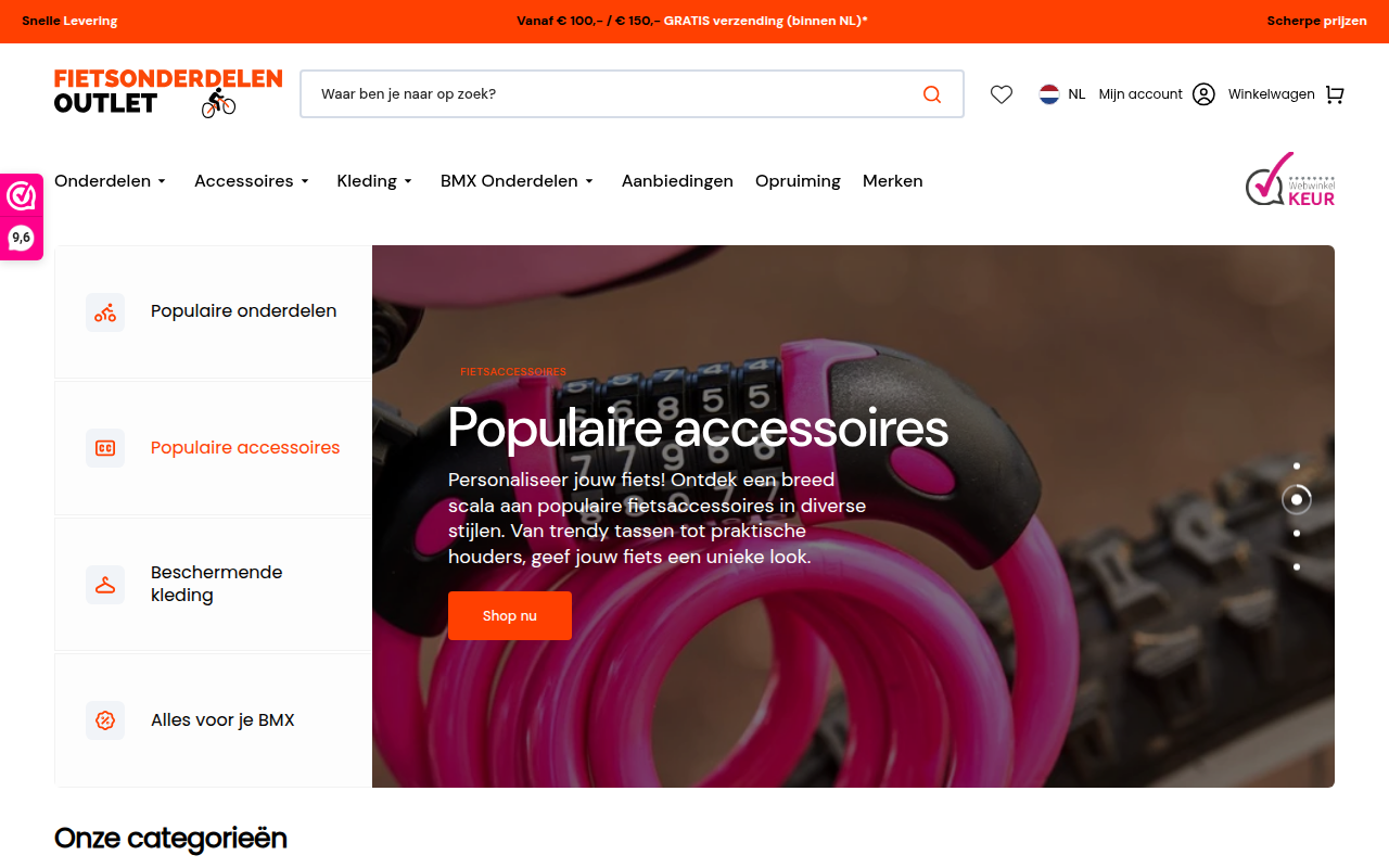 Screenshot van fietsonderdelenoutlet.nl