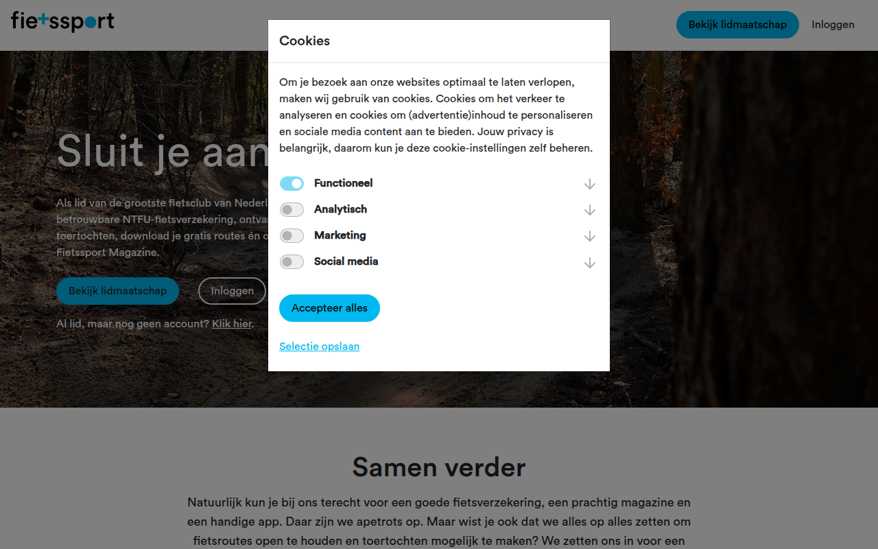 Screenshot van fietssport.nl