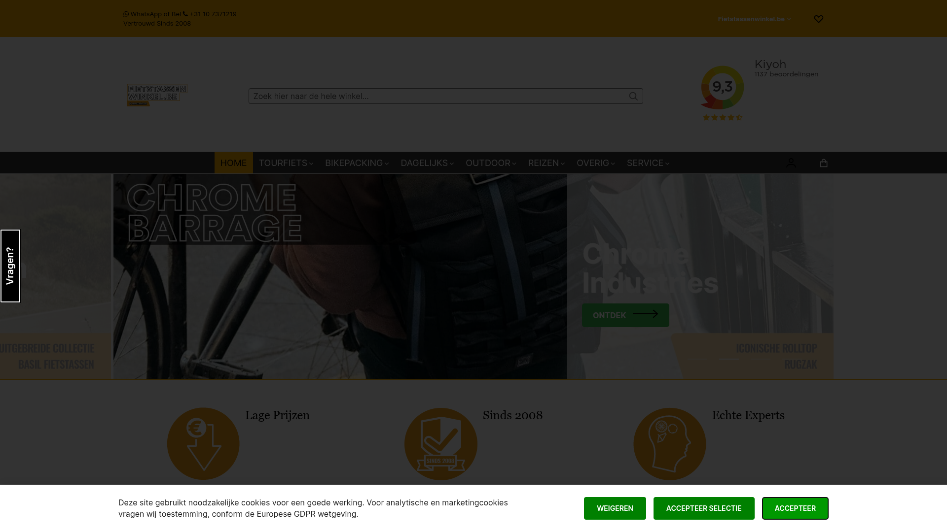 Screenshot van fietstassenwinkel.be