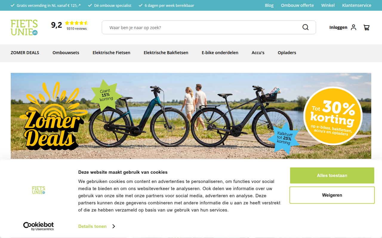 Screenshot van fietsunie.nl