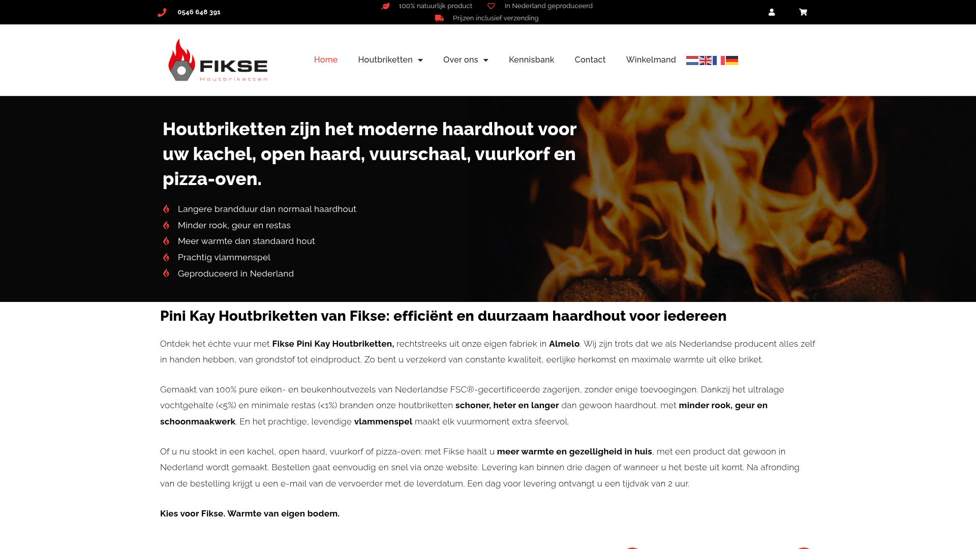 Screenshot van fiksehoutbriketten.nl