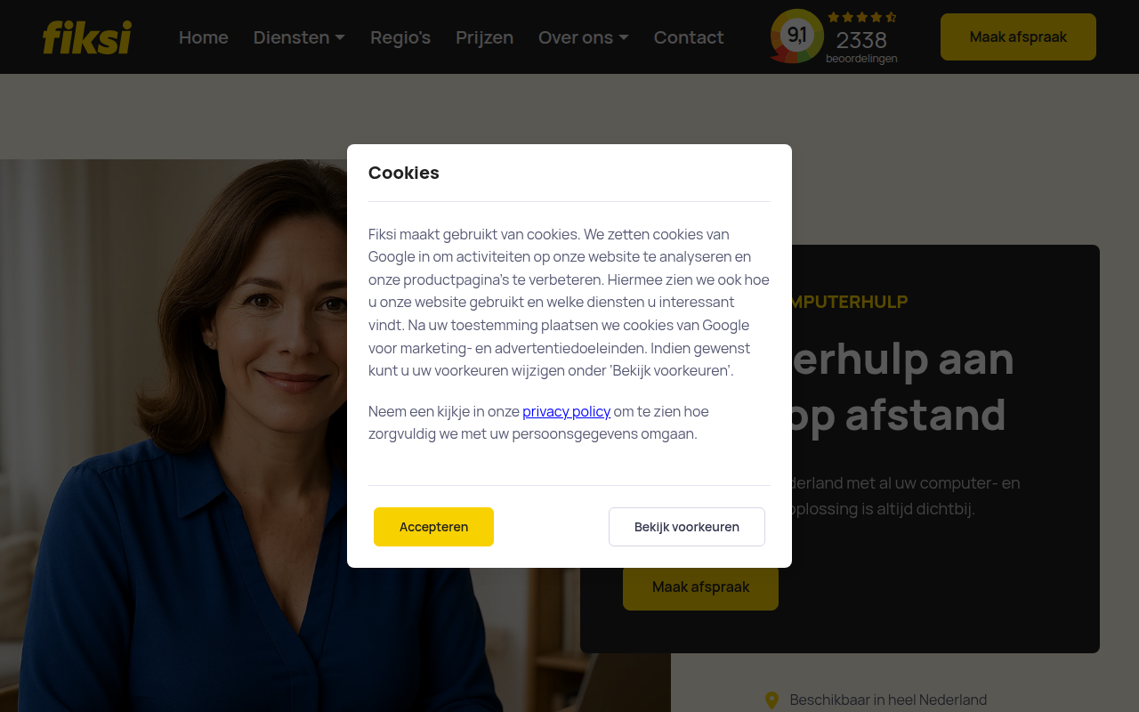 Screenshot van fiksi.nl