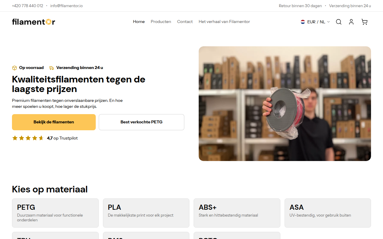 Screenshot van filamentor3d.nl