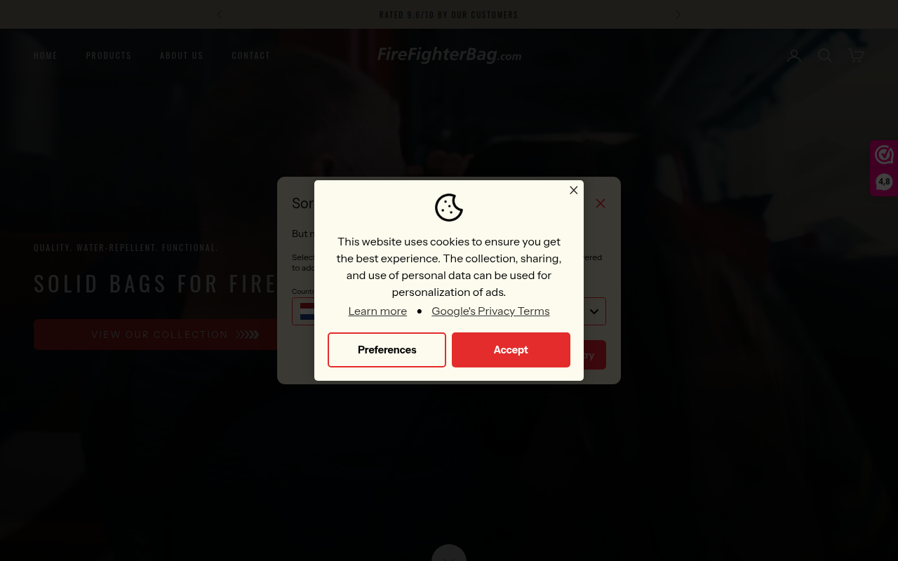 Screenshot van firefighterbag.com