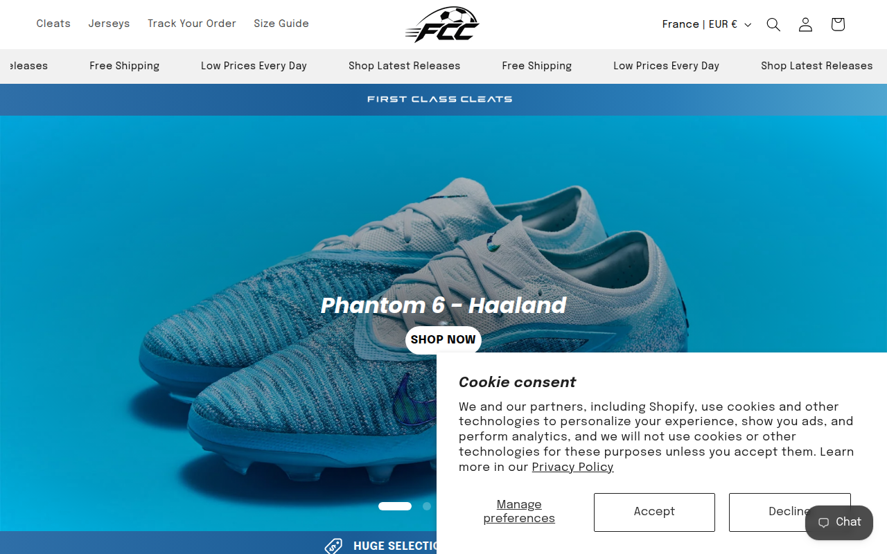 Screenshot van firstclasscleats.com
