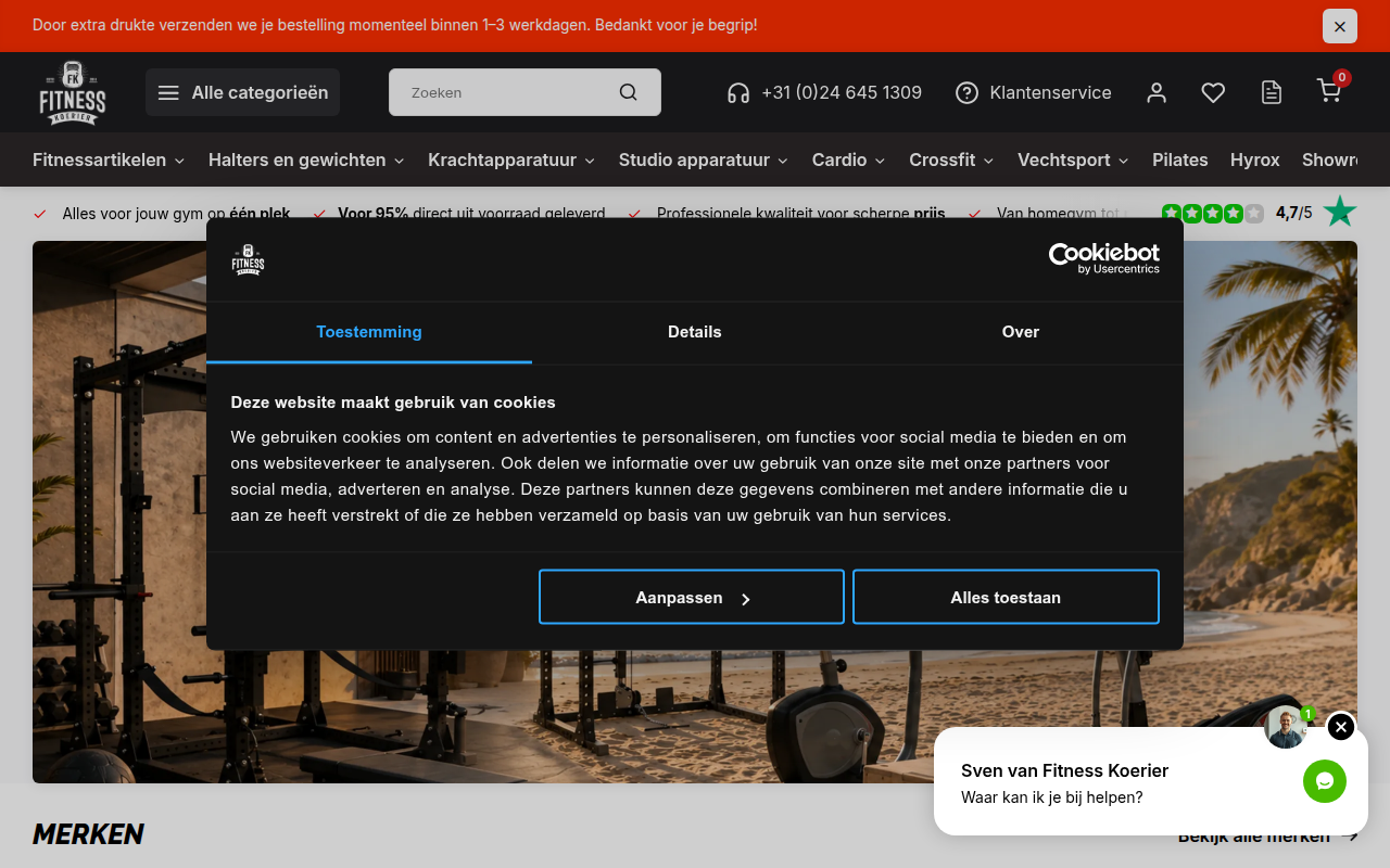 Screenshot van fitnesskoerier.nl