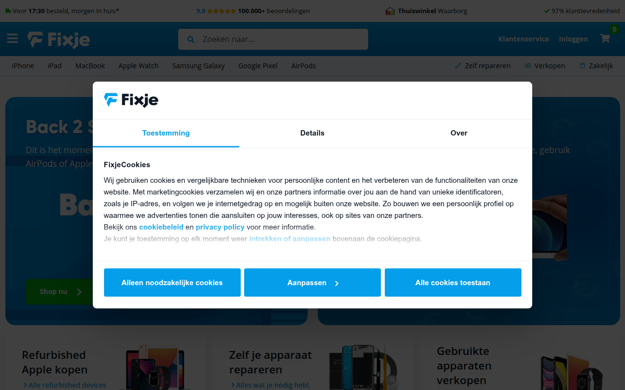 Screenshot van fixje.nl