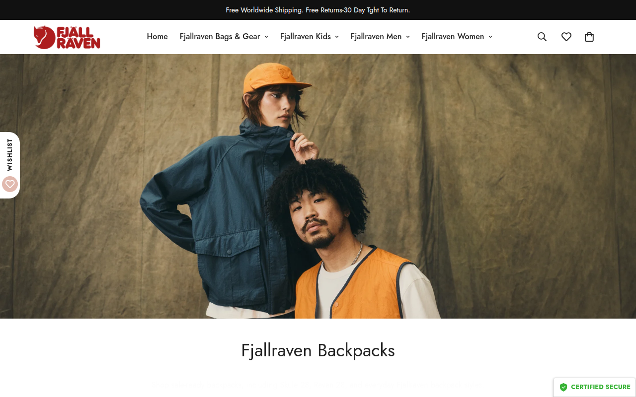 Screenshot van fjallravenonlinestore.com