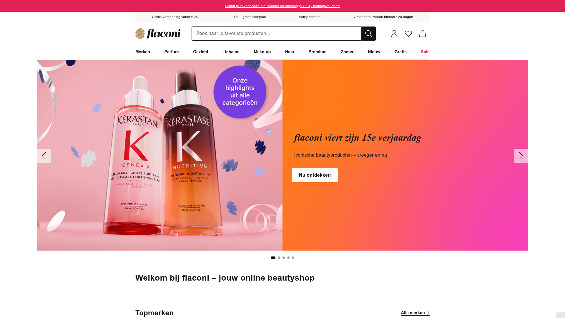 Screenshot van flaconi.nl