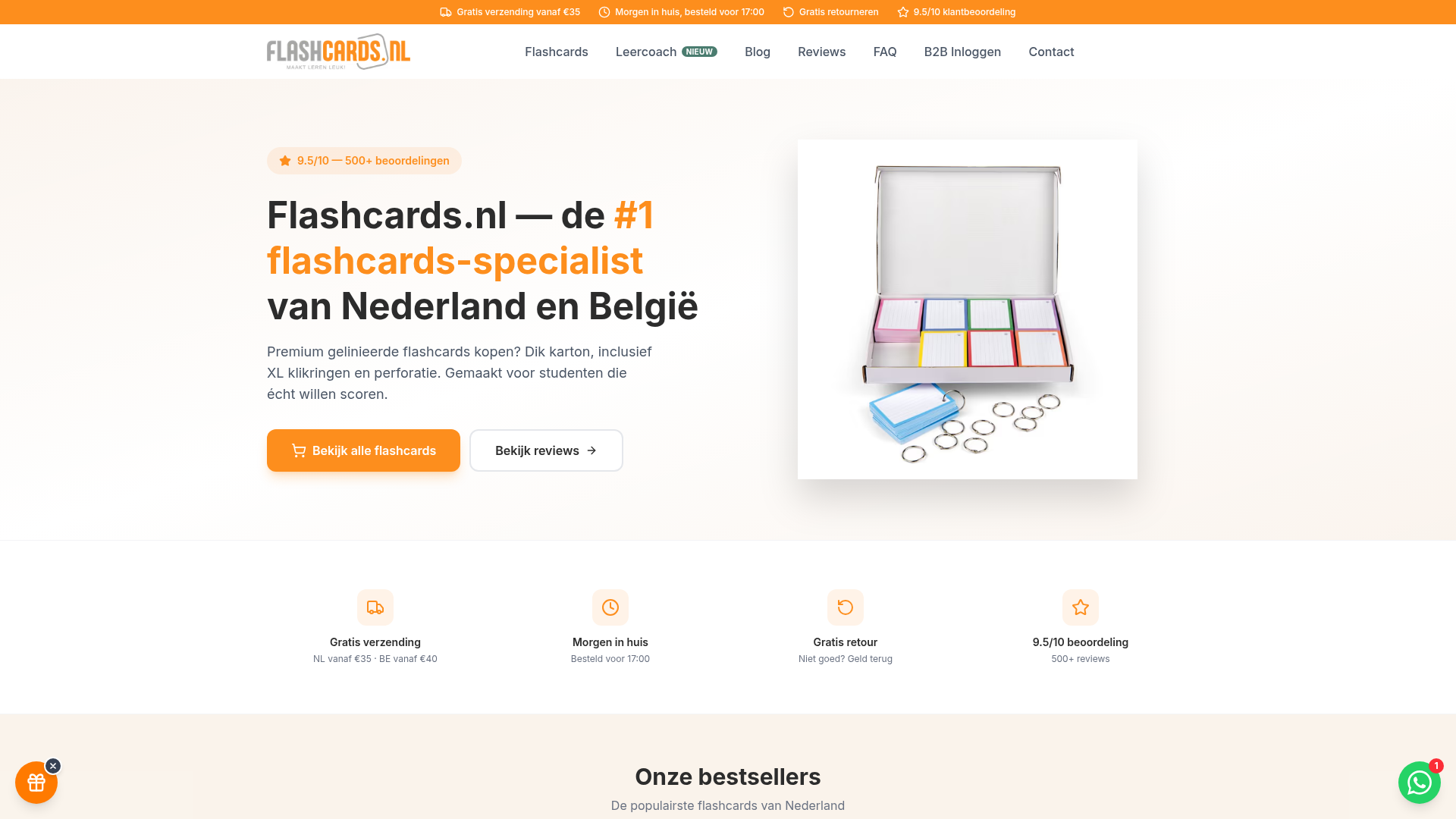 Screenshot van flashcards.nl