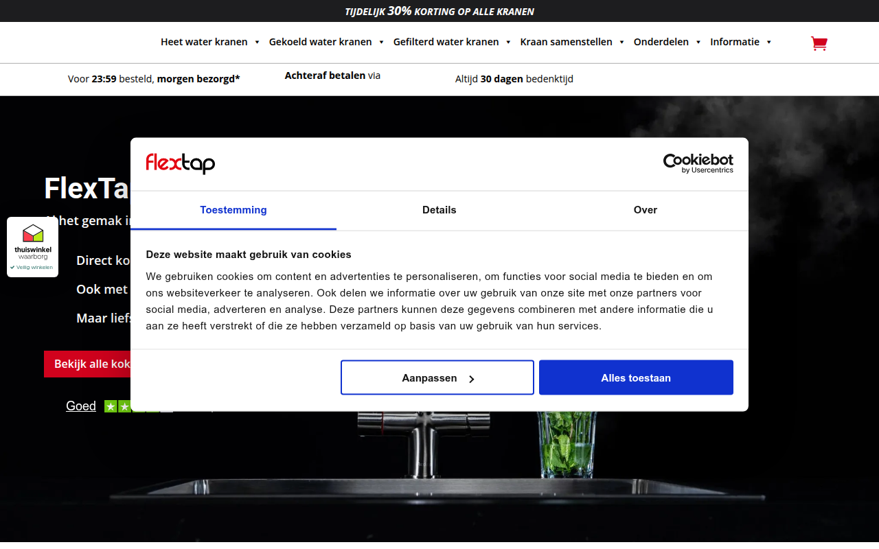 Screenshot van flextap.nl