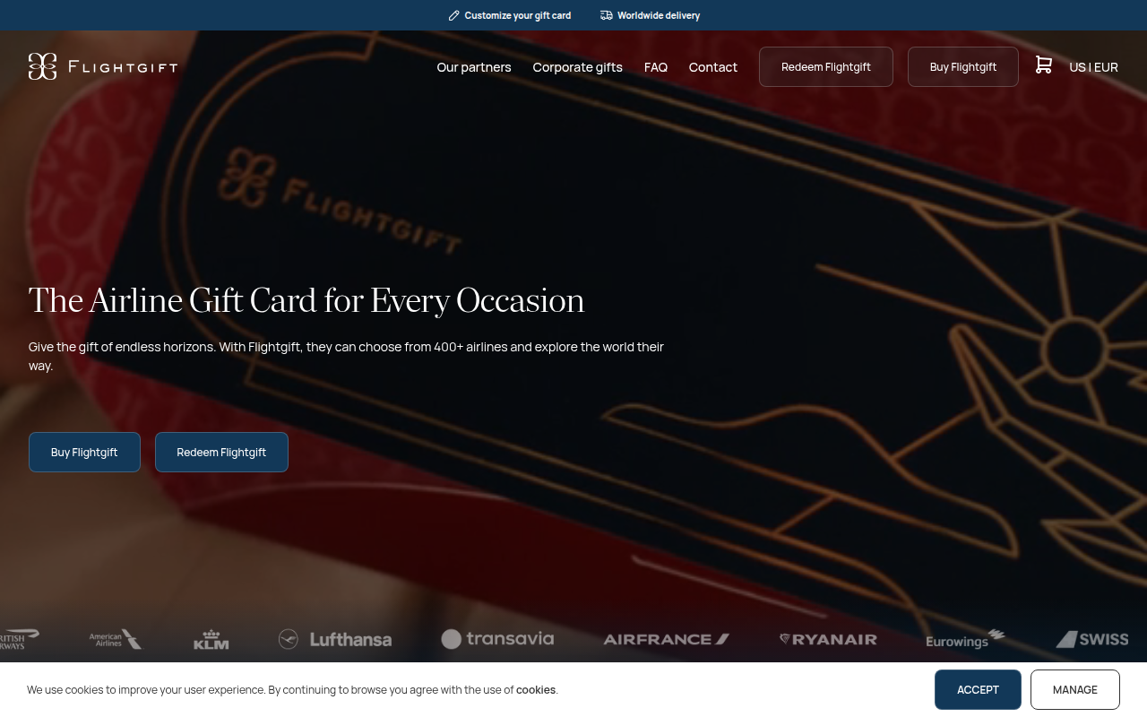 Screenshot van flightgift.com