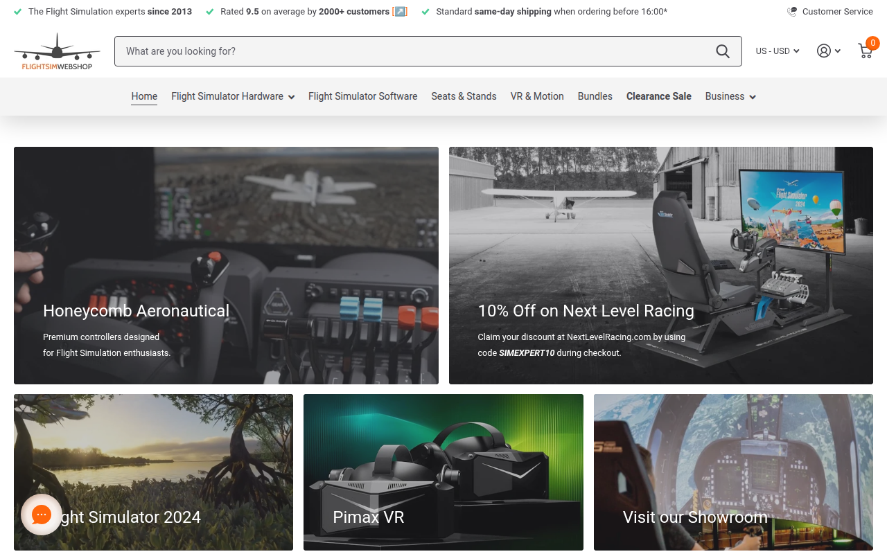 Screenshot van flightsimwebshop.com