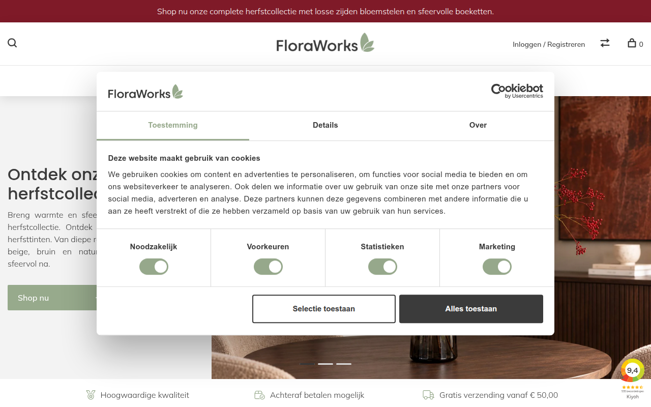 Screenshot van floraworks.nl