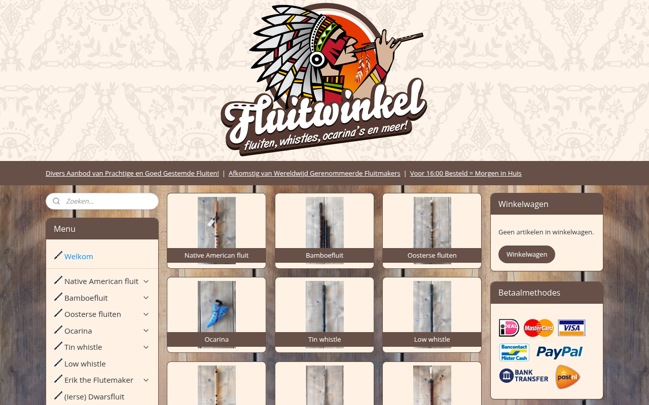 Screenshot van fluitwinkel.nl