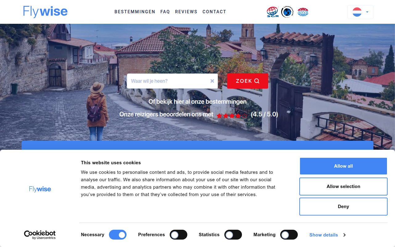 Screenshot van flywise.nl