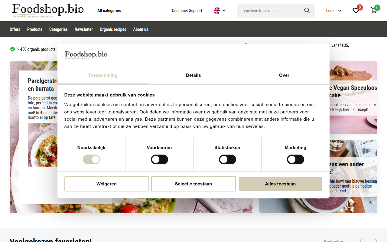 Screenshot van foodshop.bio