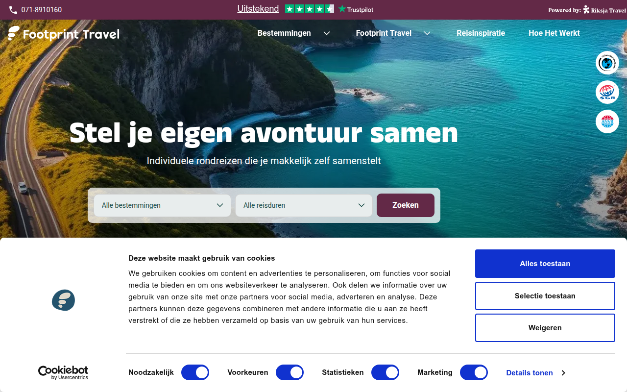 Screenshot van footprinttravel.nl