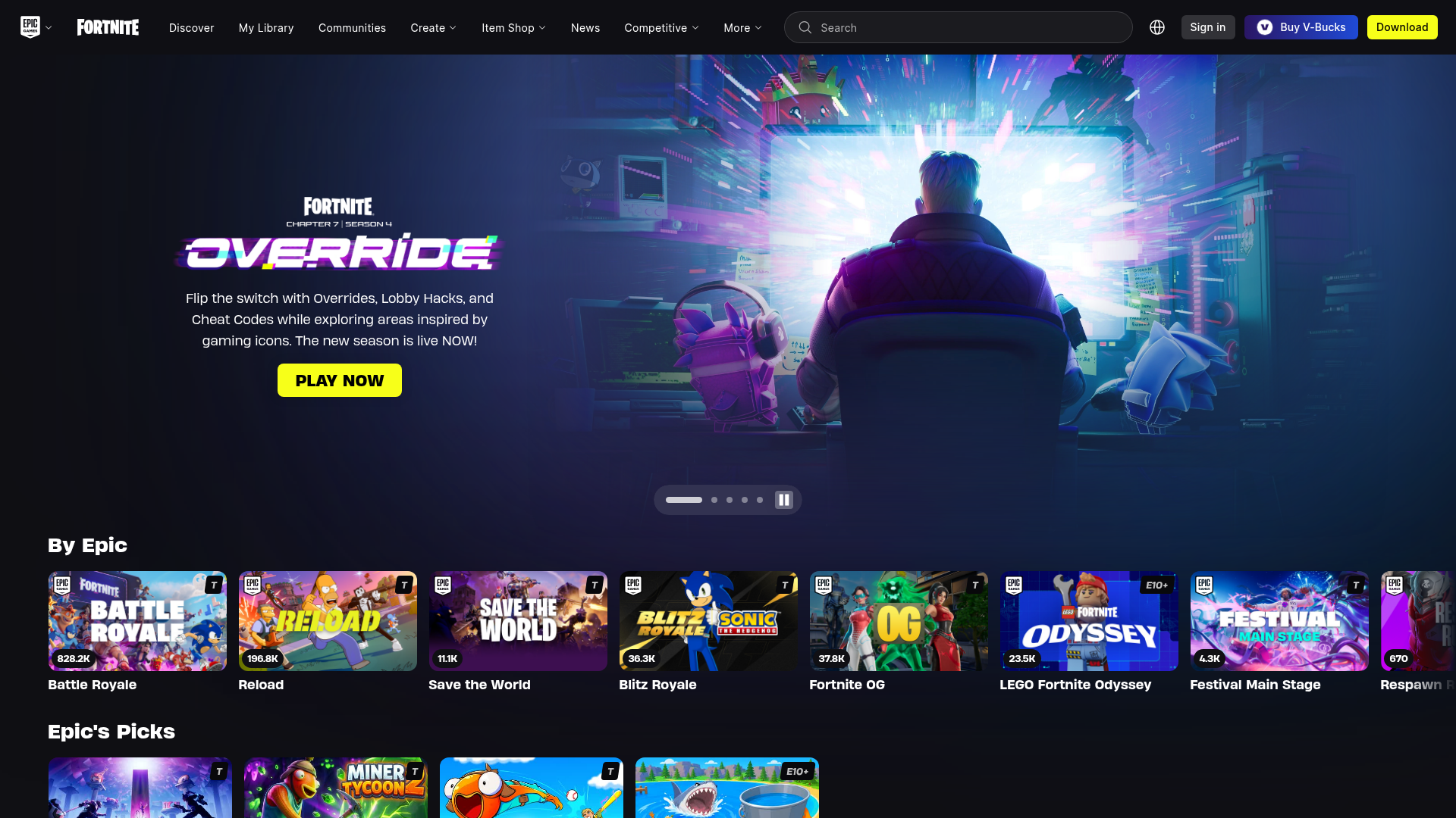 Screenshot van fortnite.com