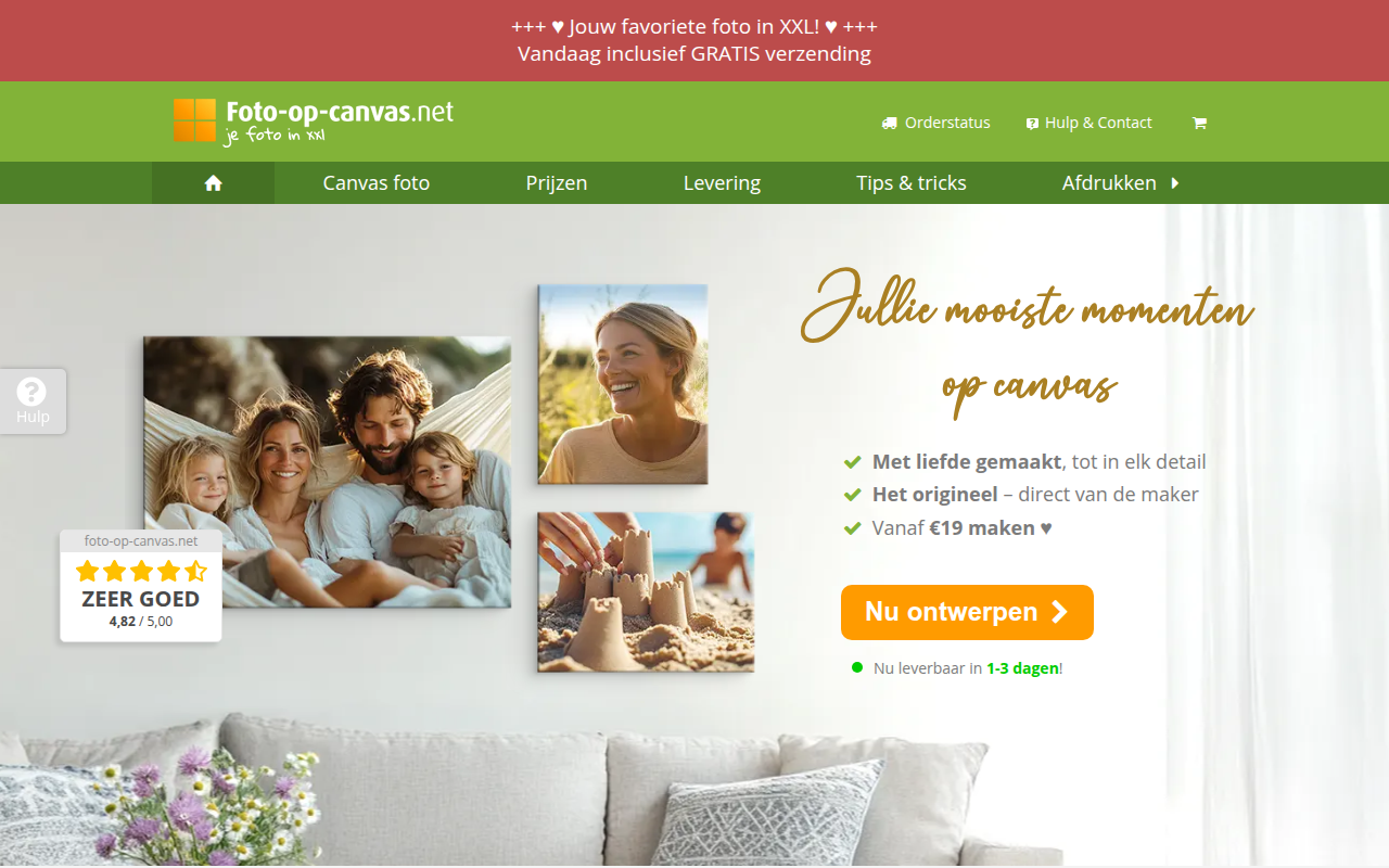 Screenshot van foto-op-canvas.net