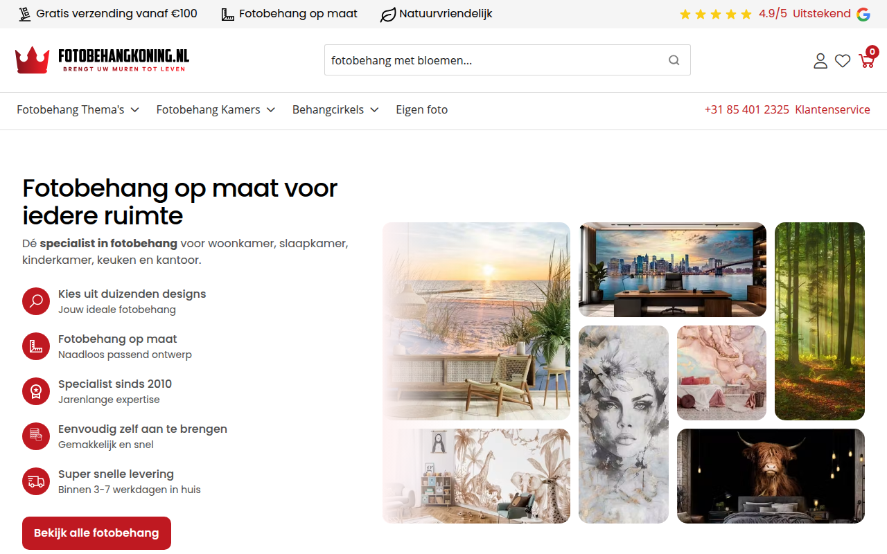 Screenshot van fotobehangkoning.nl