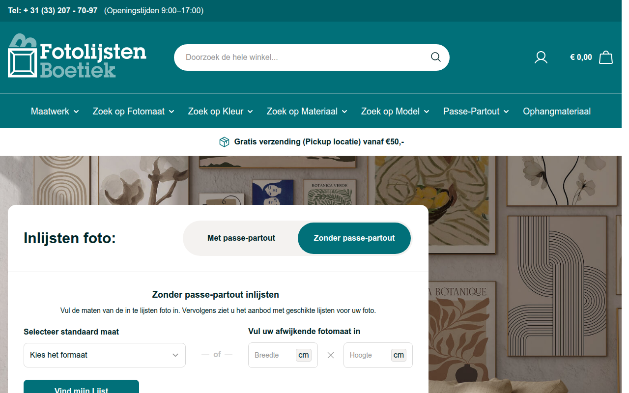 Screenshot van fotolijstenboetiek.nl