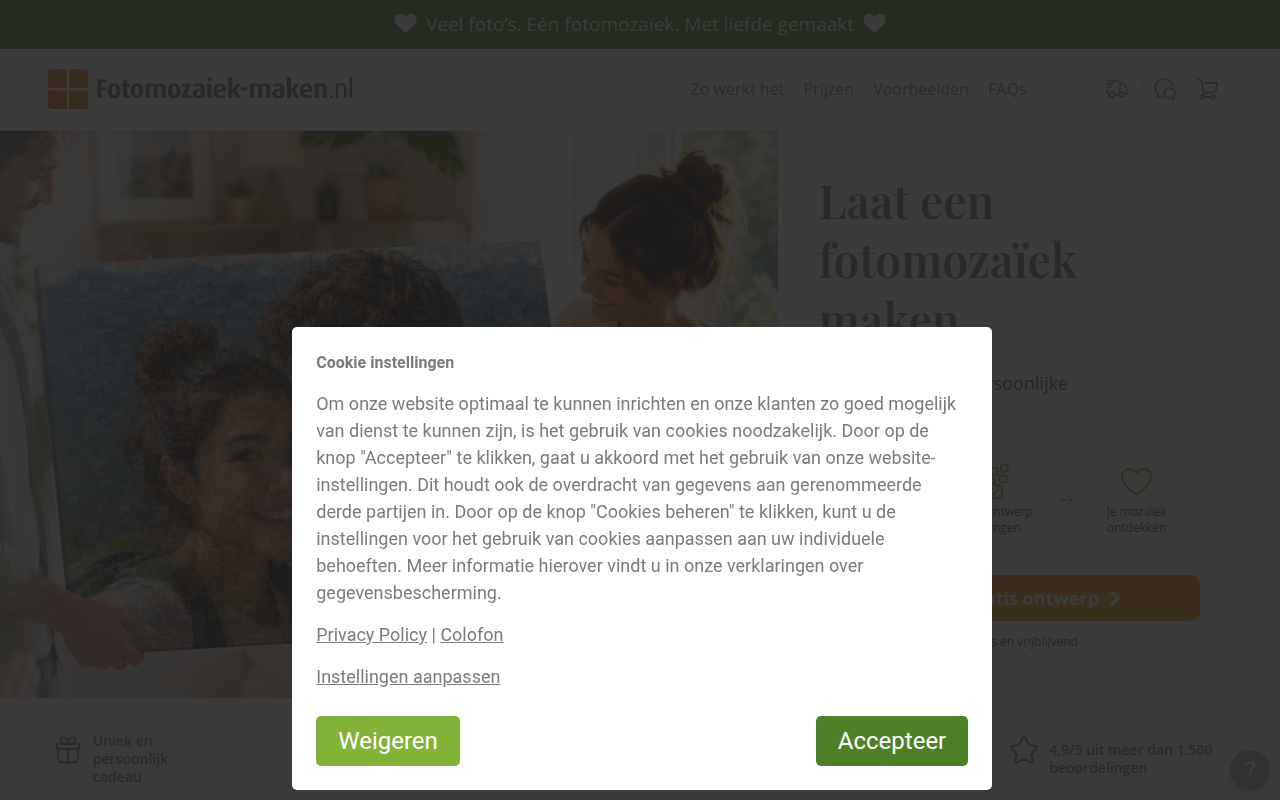 Screenshot van fotomozaiek-maken.nl