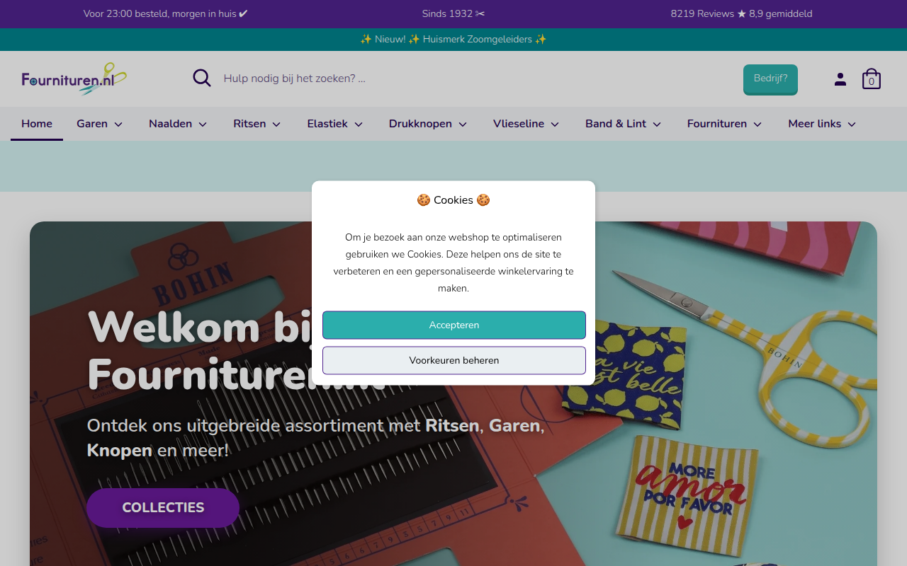 Screenshot van fournituren.nl