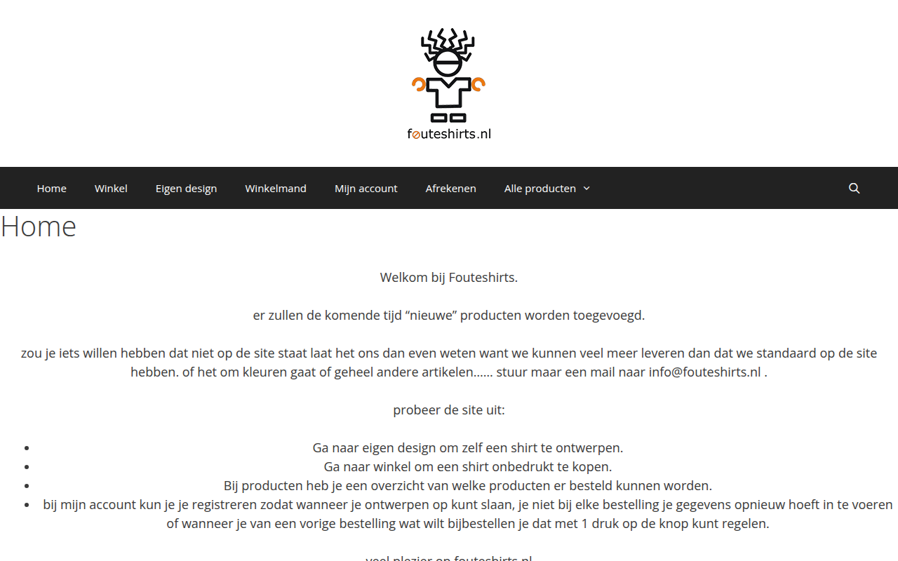 Screenshot van fouteshirts.nl