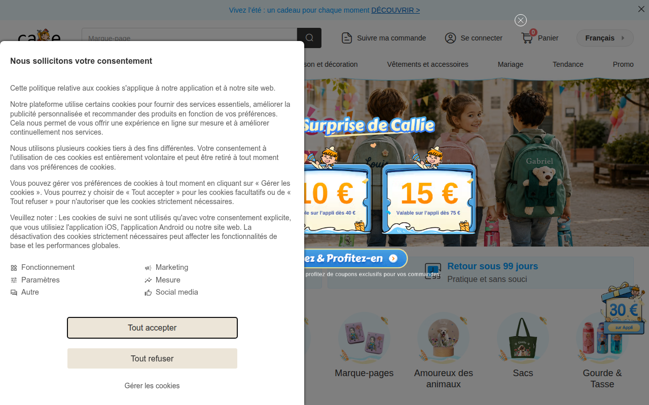 Screenshot van fr.callie.com