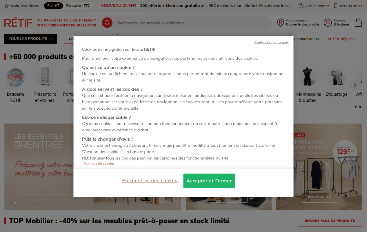 Screenshot van fr.retif.be