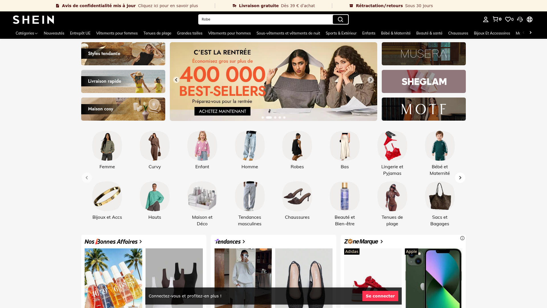 Screenshot van fr.shein.com