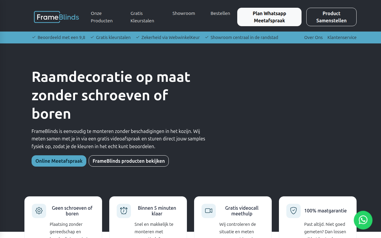 Screenshot van frameblinds.nl