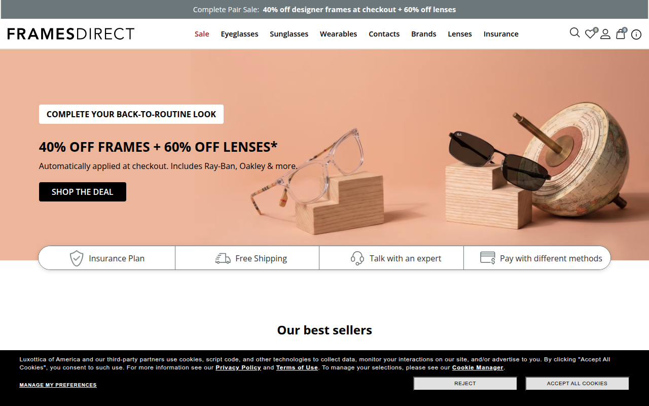 Screenshot van framesdirect.com