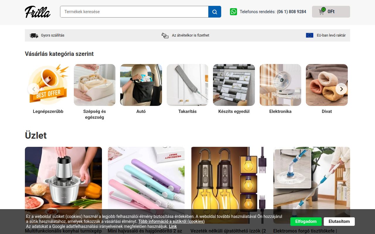 Screenshot van frilla.hu